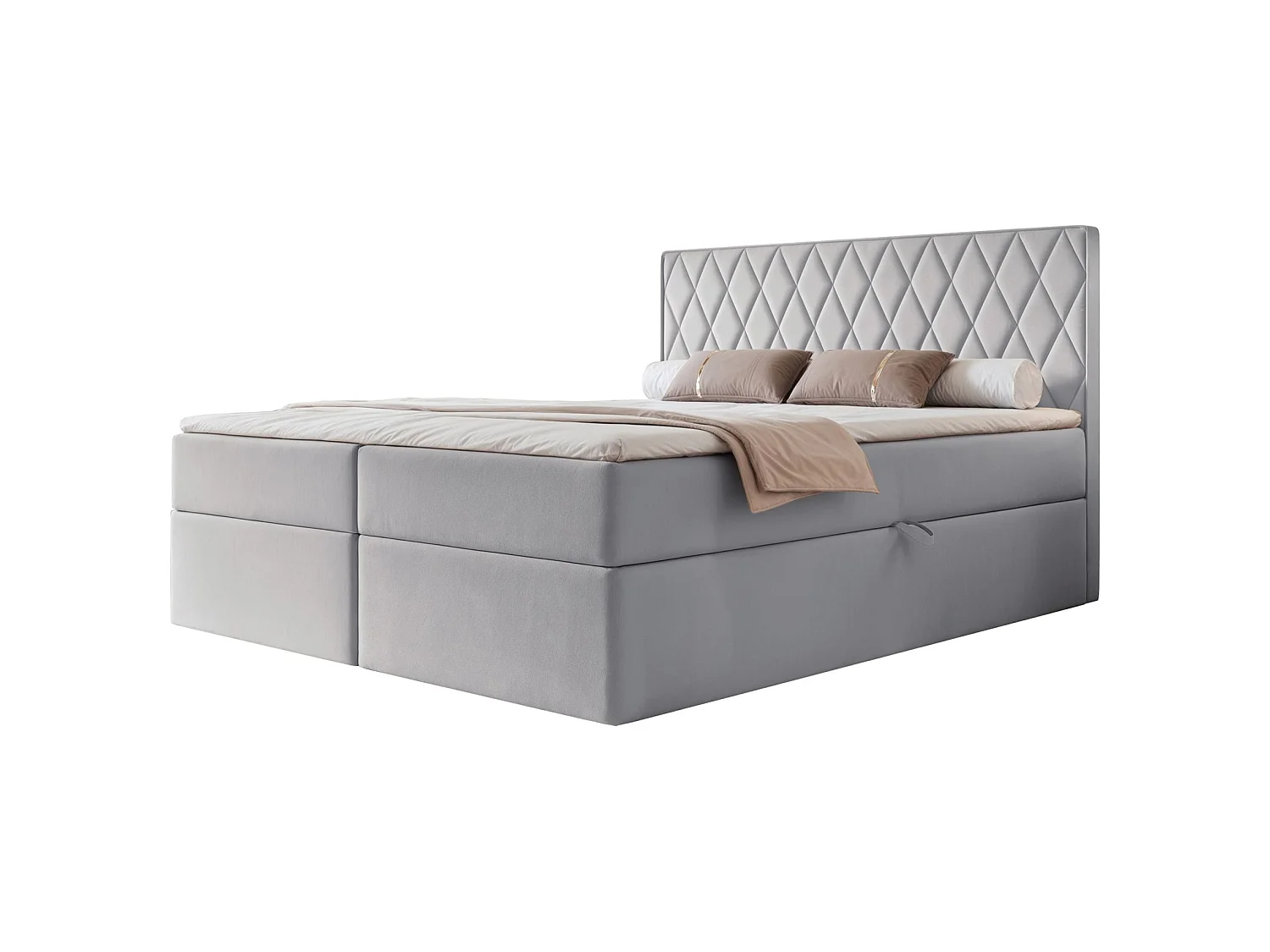 Lit continental - 140x200 cm - en tissu velours gris - CARENZO