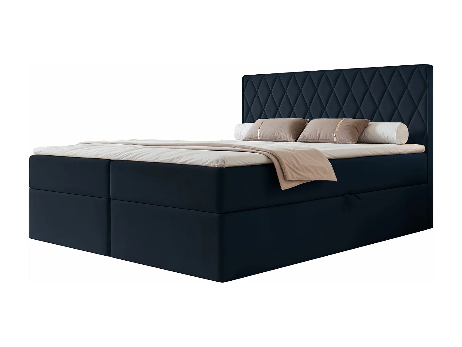 Lit continental - 180x200 cm - en tissu velours marine - CARENZO