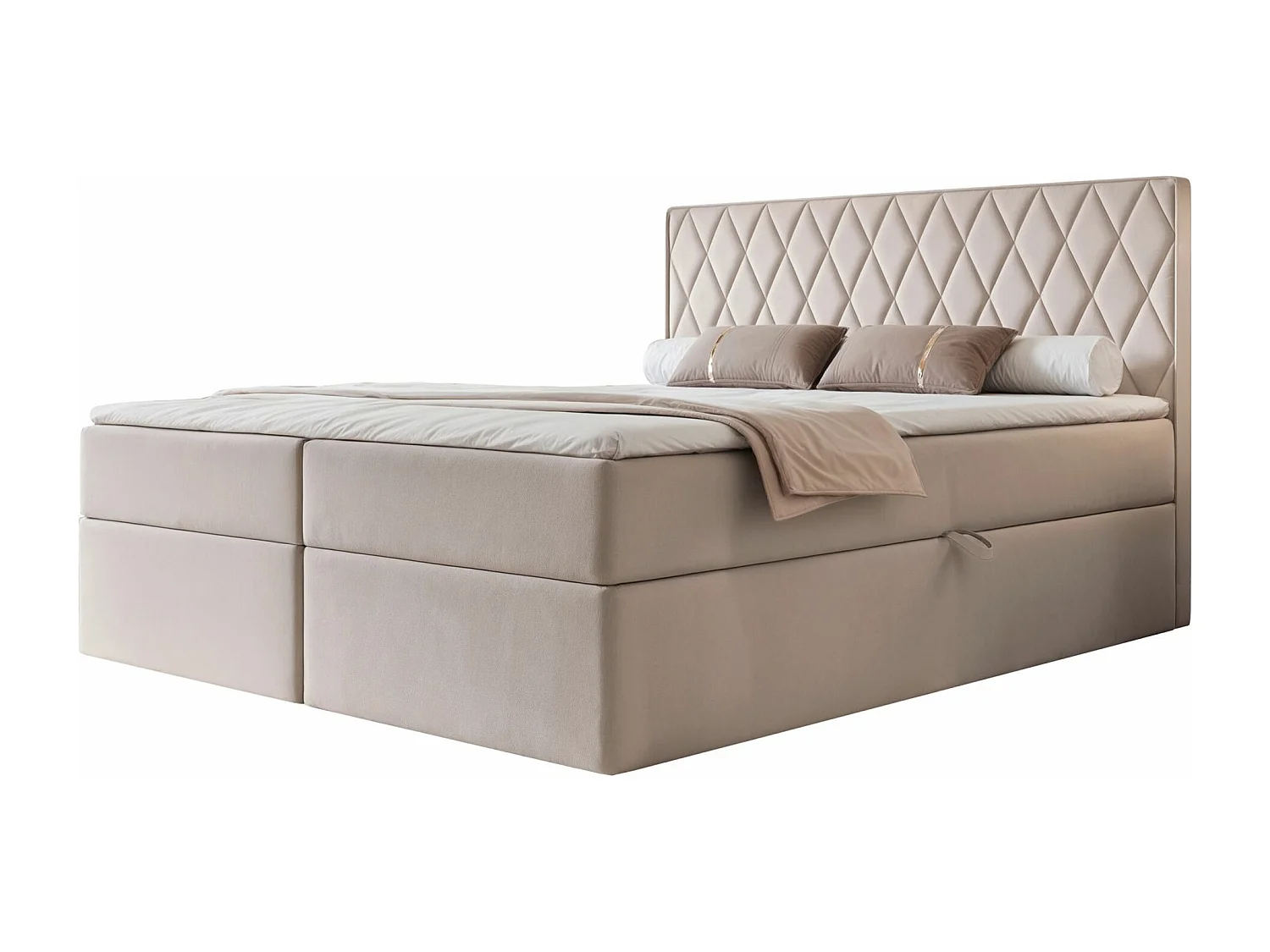 Lit continental - 180x200 cm - en tissu velours grége - CARENZO