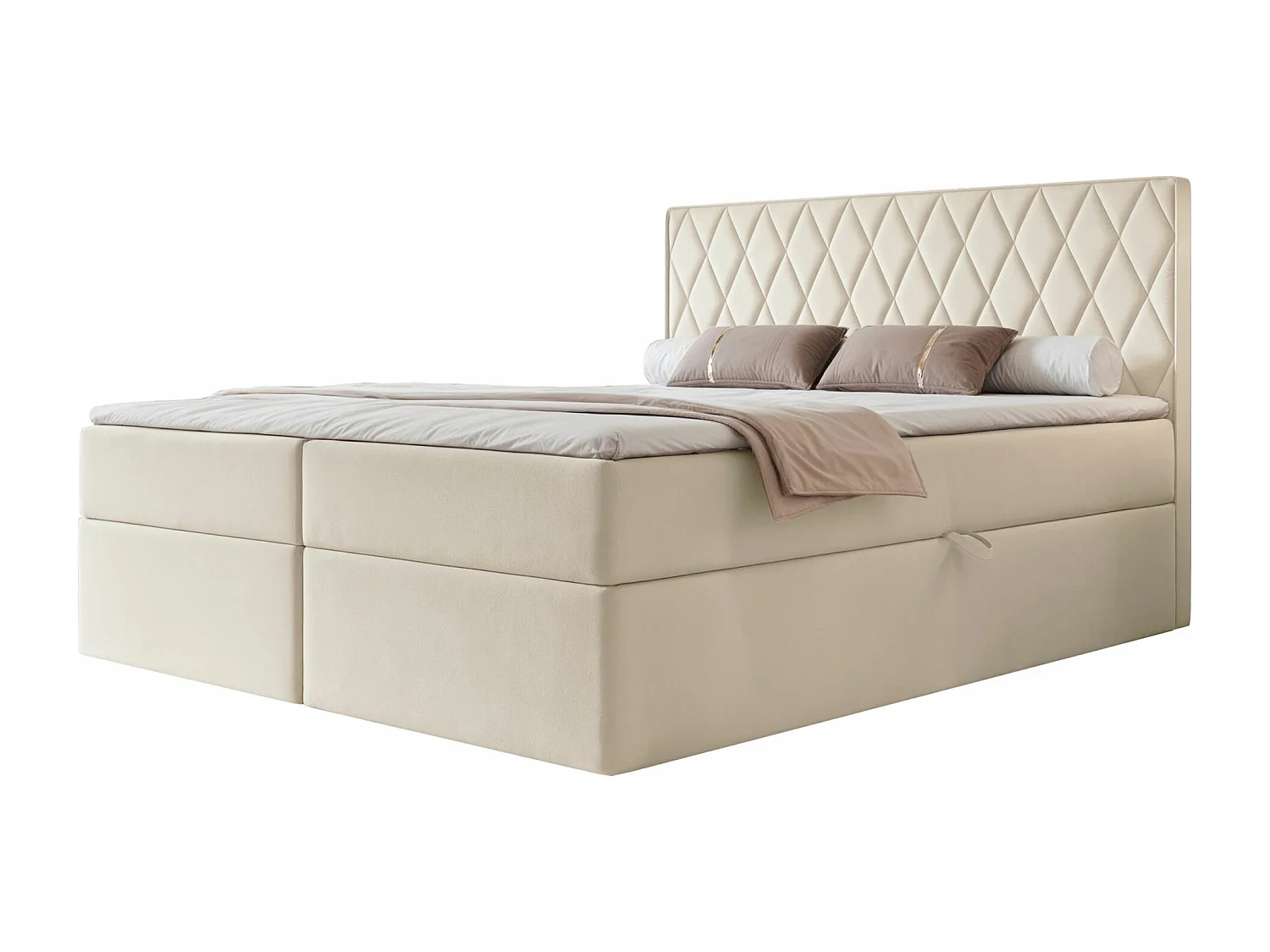 Boxspringbett 140x200 - mit Bonellmatratze - Topper - Velours - hellbeige - CARENZO