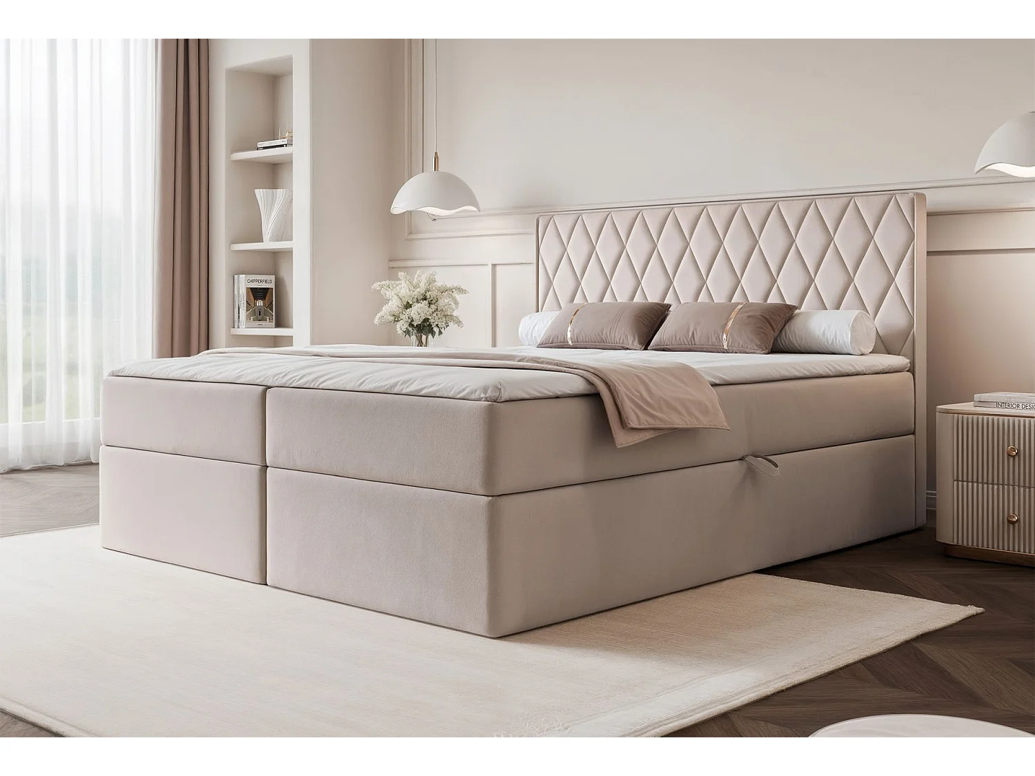 Boxspringbett 140x200 - mit Bonellmatratze - Topper - Velours - greige - CARENZO