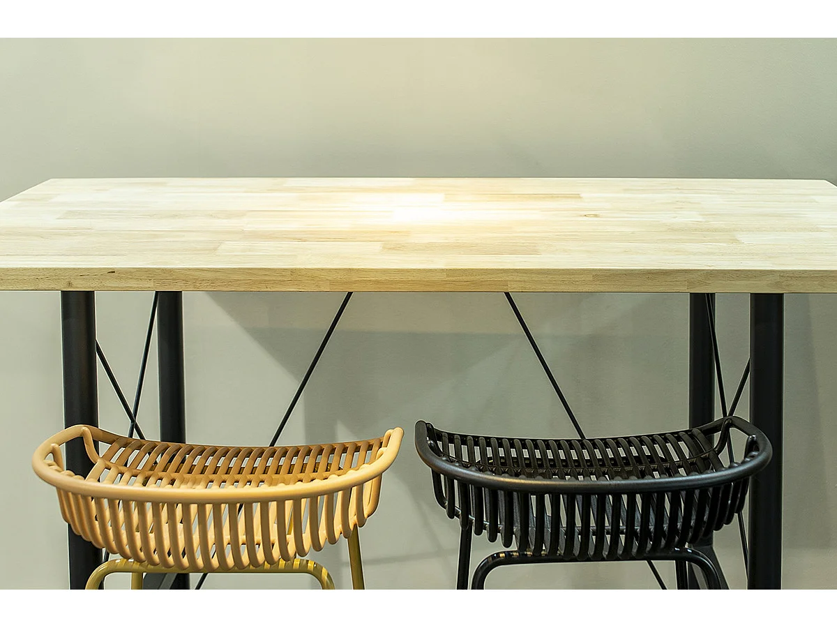 Table haute en bois coloris chêne nordique et pieds en métal coloris noir - Longueur 160  x profondeur 70 x hauteur 100 cm