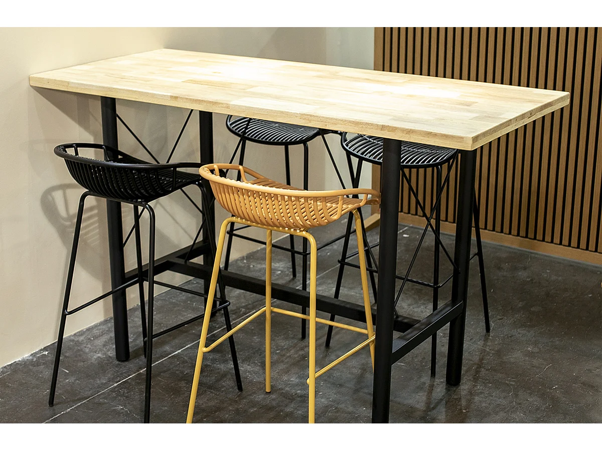 Table haute en bois coloris chêne nordique et pieds en métal coloris noir - Longueur 160  x profondeur 70 x hauteur 100 cm