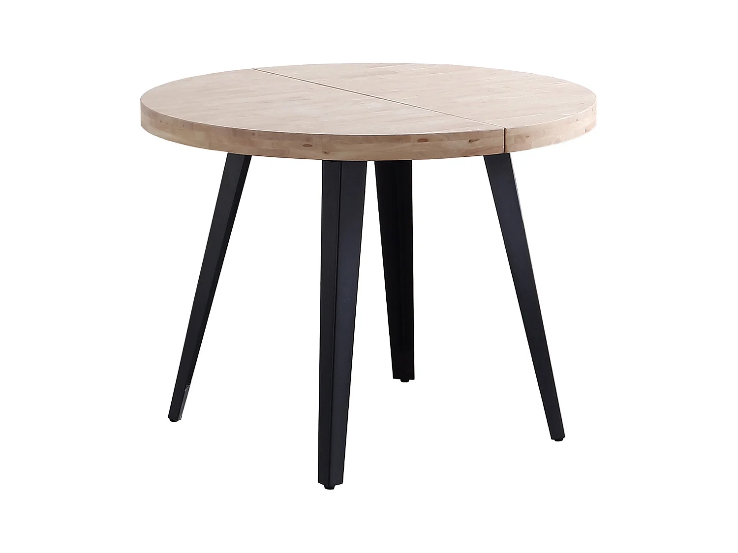Table à manger, table de repas ronde extensible en bois coloris chêne nordique, pieds en métal coloris noir  - diamètre 120-200 x hauteur 76 cm