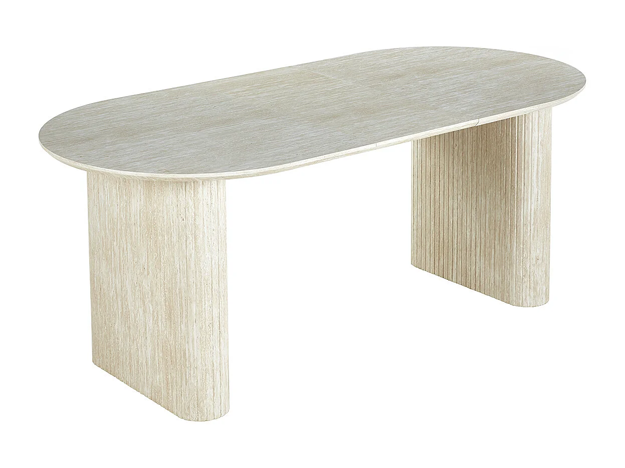 Table à manger, table de repas ovale extensible en bois coloris Travertin - Longueur 150-230  x profondeur 90 x hauteur 75 cm