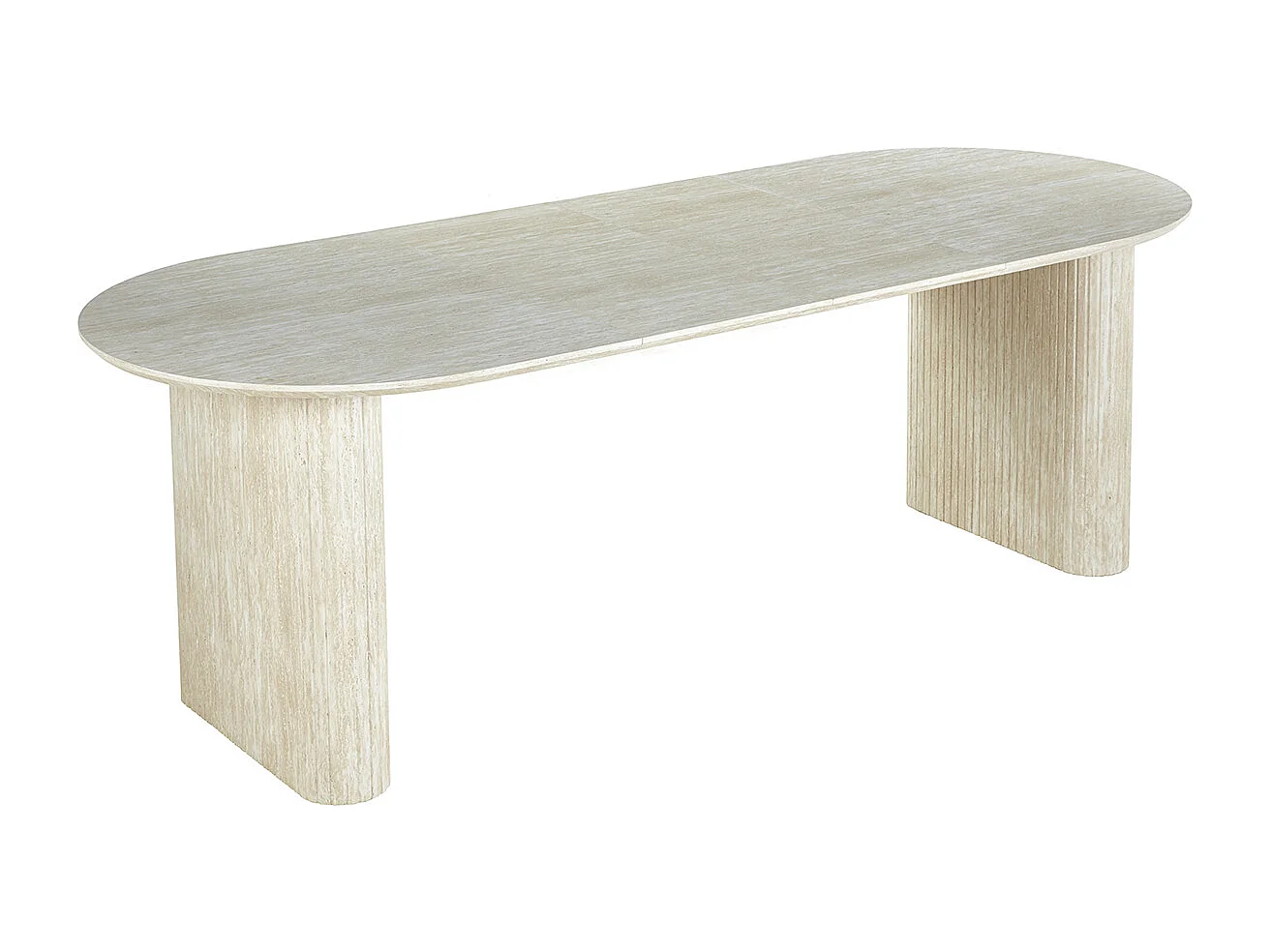 Table à manger, table de repas ovale extensible en bois coloris Travertin - Longueur 150-230  x profondeur 90 x hauteur 75 cm