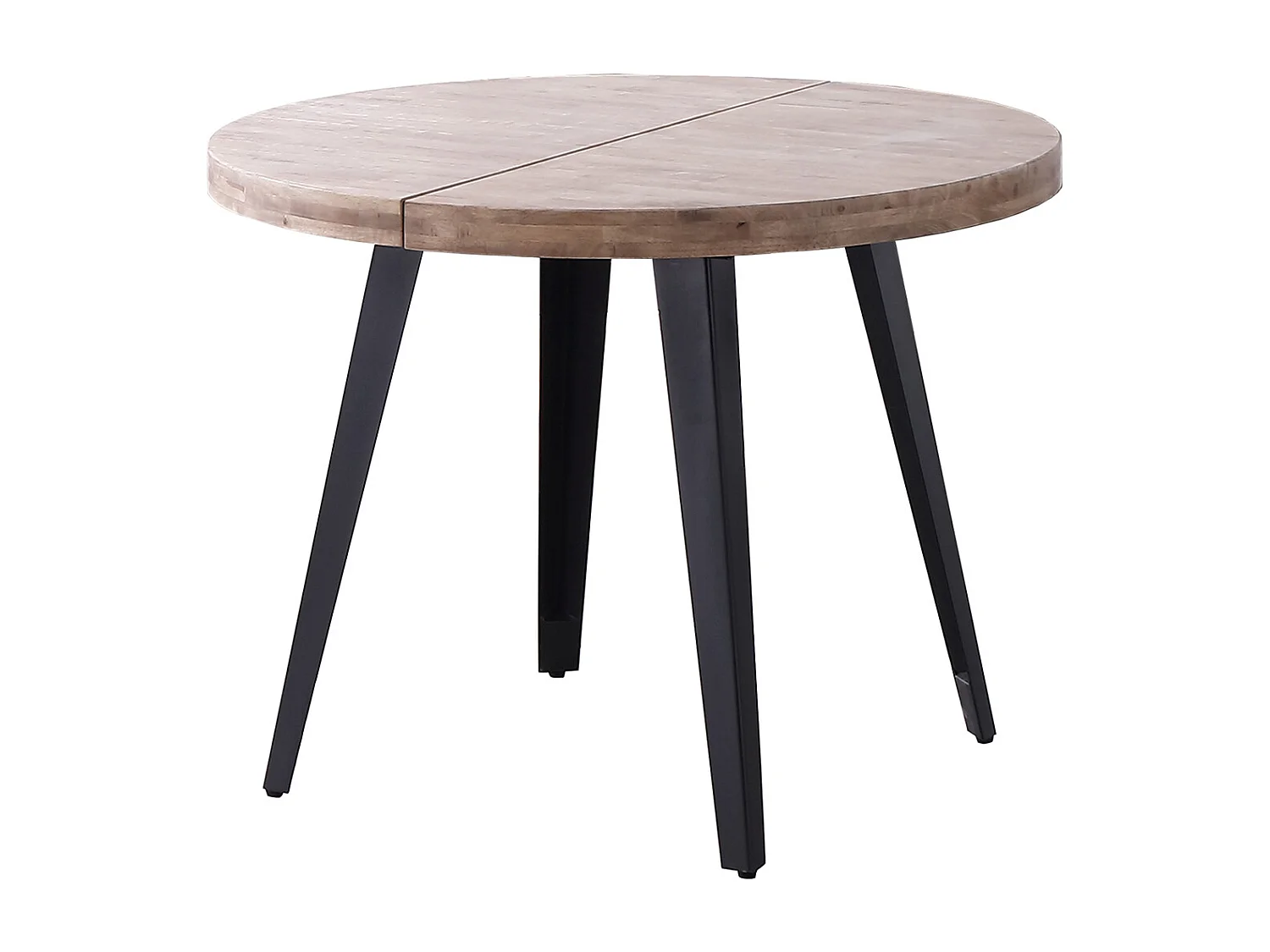 Table à manger, table de repas ronde extensible en bois coloris chêne miel, pieds en métal coloris noir  - diamètre 120-200 x hauteur 76 cm