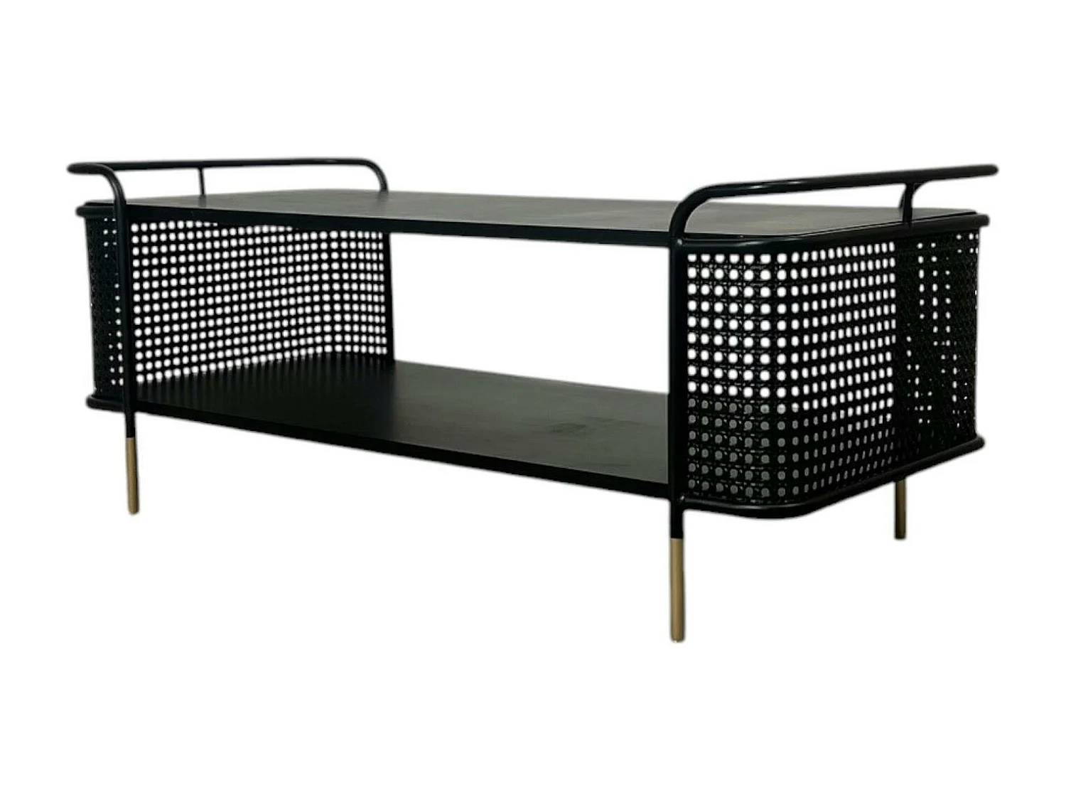 Table basse noire pieds dorés double plateau