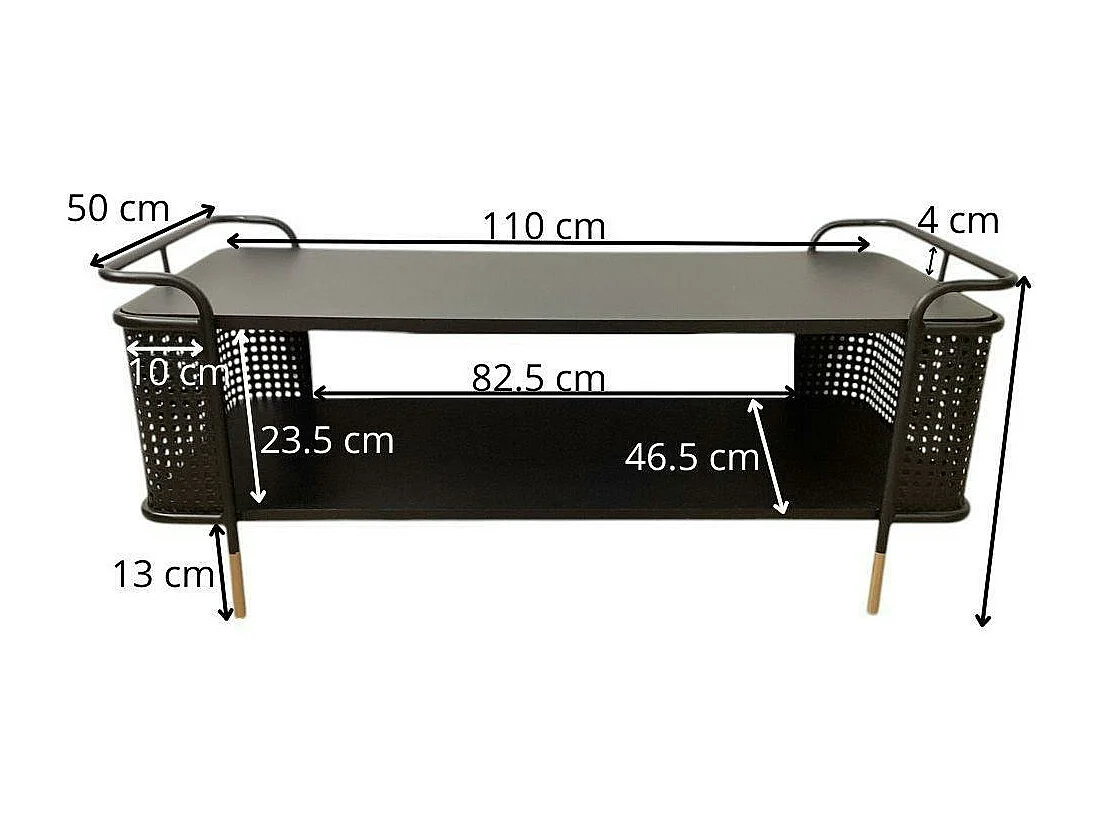 Table basse noire pieds dorés double plateau