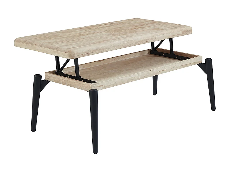 Table basse rectangulaire relevable coloris chêne nordique, pieds en métal noir -  Longueur 120 x profondeur 60 x hauteur 47-62 cm