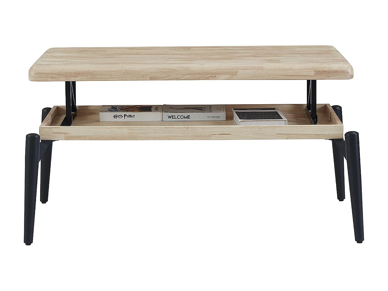 Table basse rectangulaire relevable coloris chêne nordique, pieds en métal noir -  Longueur 120 x profondeur 60 x hauteur 47-62 cm