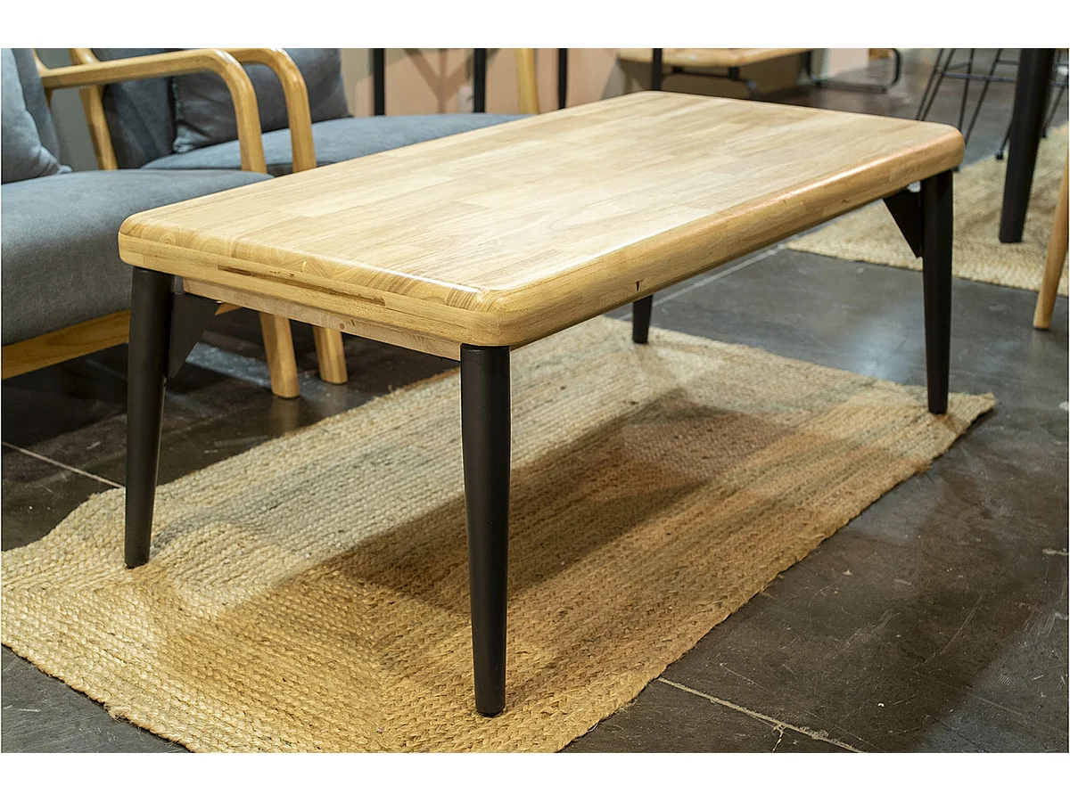 Table basse rectangulaire relevable coloris chêne nordique, pieds en métal noir -  Longueur 120 x profondeur 60 x hauteur 47-62 cm