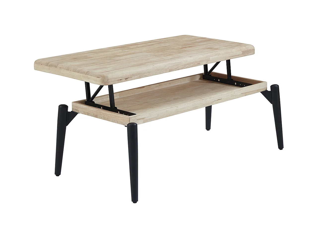 Table basse rectangulaire relevable coloris chêne nordique, pieds en métal noir -  Longueur 120 x profondeur 60 x hauteur 47-62 cm