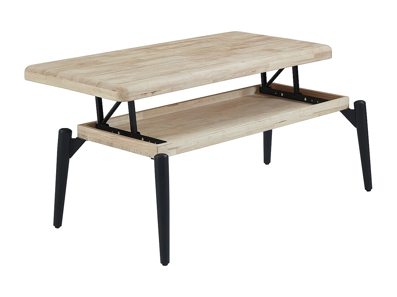 Table basse rectangulaire relevable coloris chêne nordique, pieds en métal noir -  Longueur 120 x profondeur 60 x hauteur 47-62 cm