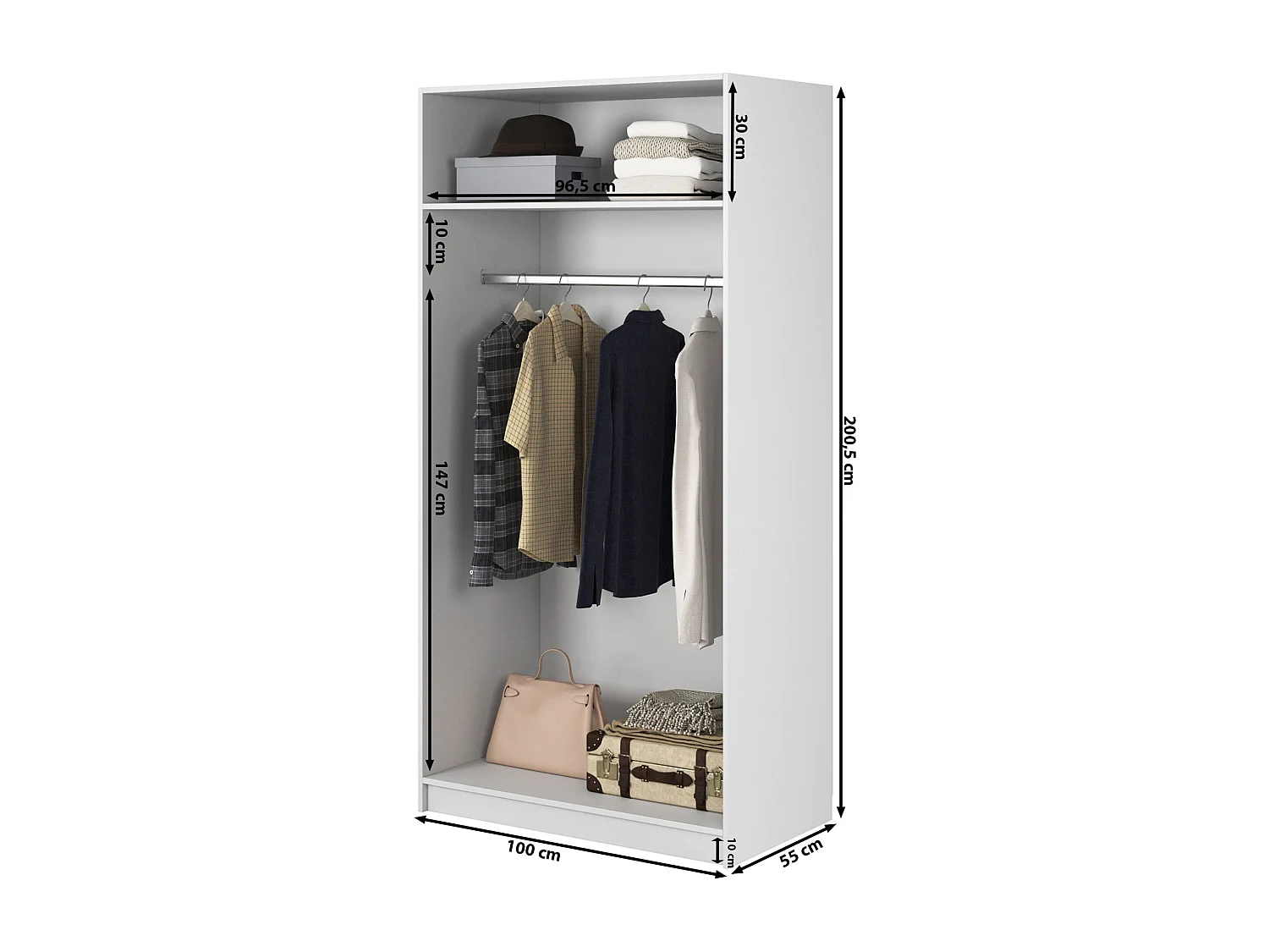 Armoire 2 portes avec tringle - 100 cm - blanc - FRAME