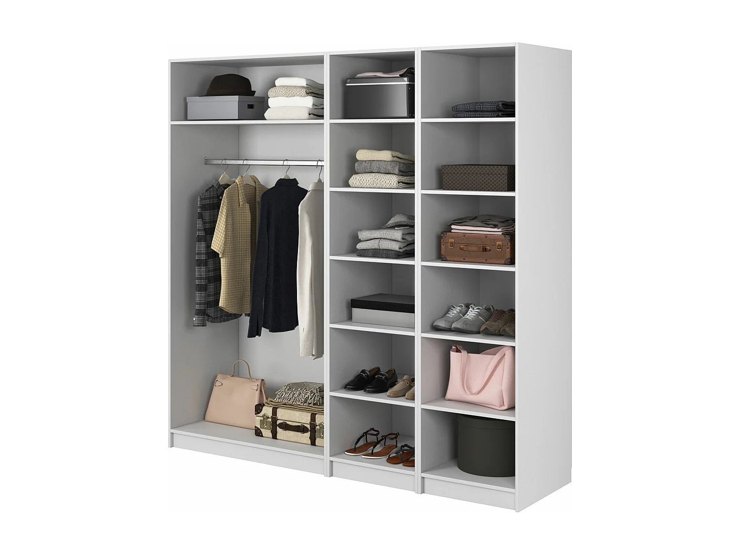 Kleiderschrank 4T mit Stange & Regalen - 200 cm - weiß - FRAME