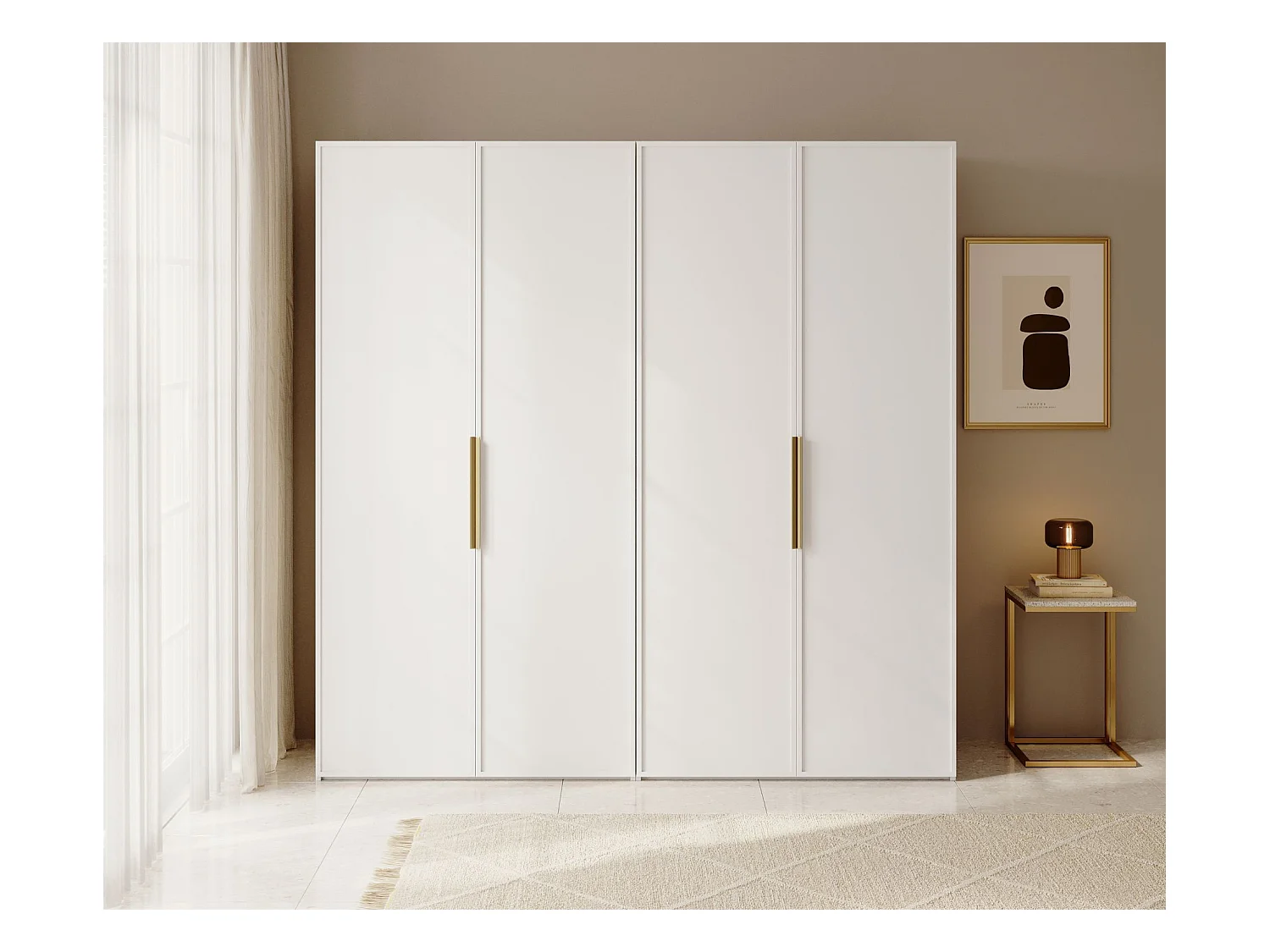 Armoire 4 portes avec tringle et étagères - 200 cm - blanc - FRAME