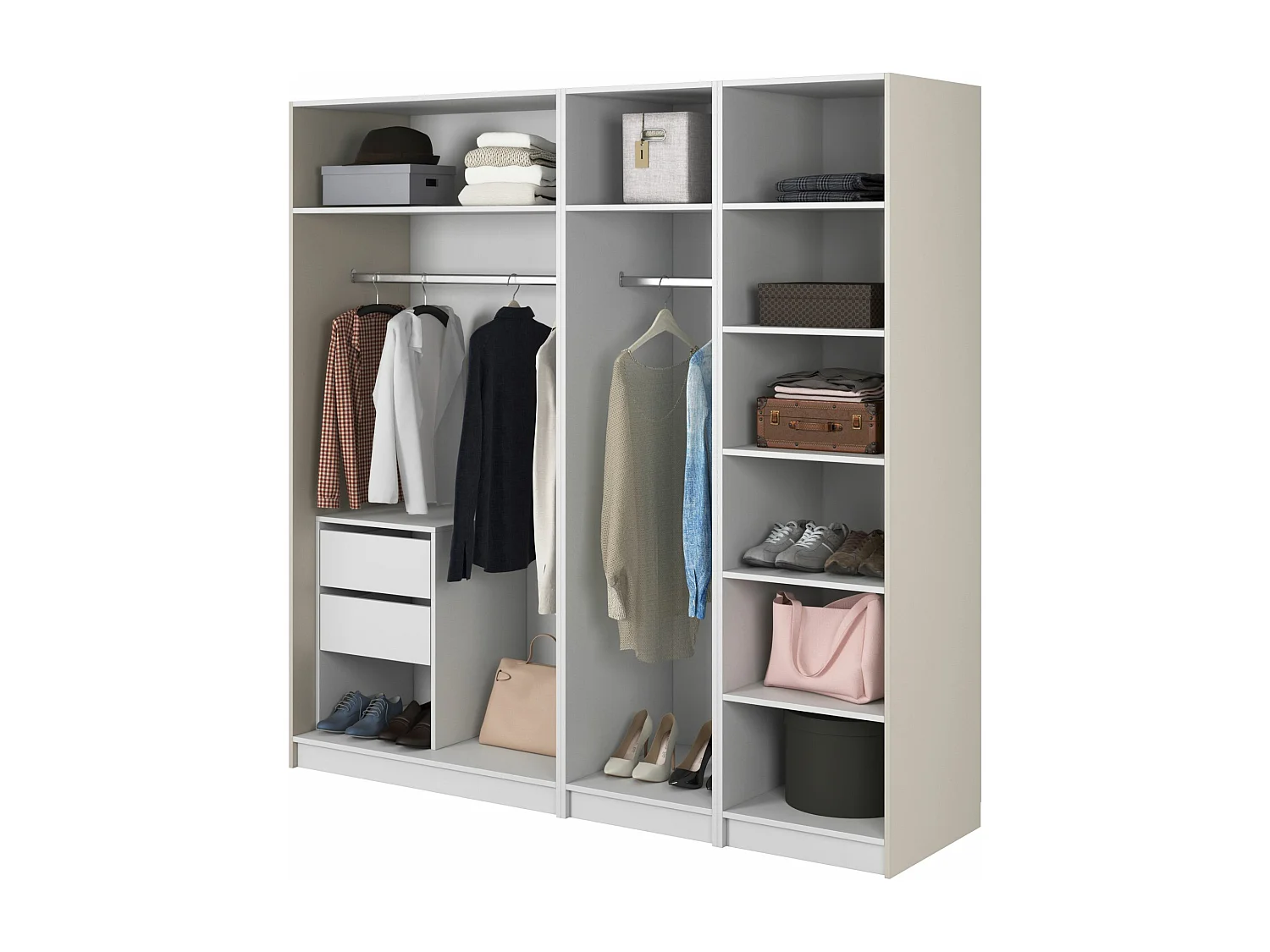 Kleiderschrank 4T mit 2 Stangen & Schubladen - 200 cm - greige - MOONIR