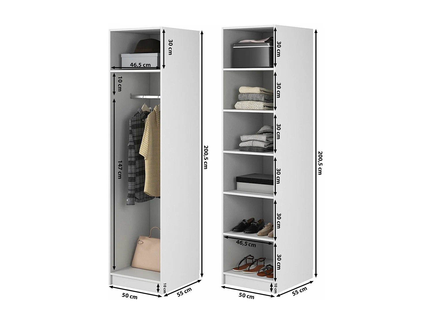 Armoire 2 portes avec tringle et étagères - 100 cm - noir - MOONIR