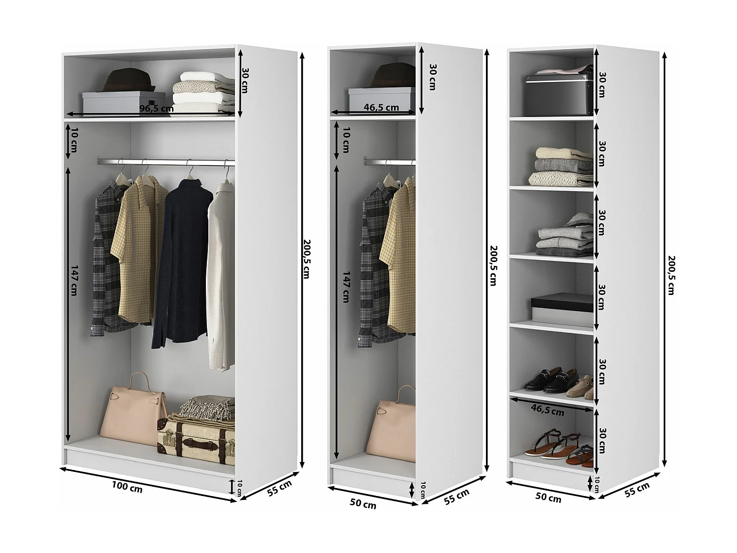 Kleiderschrank 4T mit 2 Stangen & Regalen - 200 cm - greige - FRAME