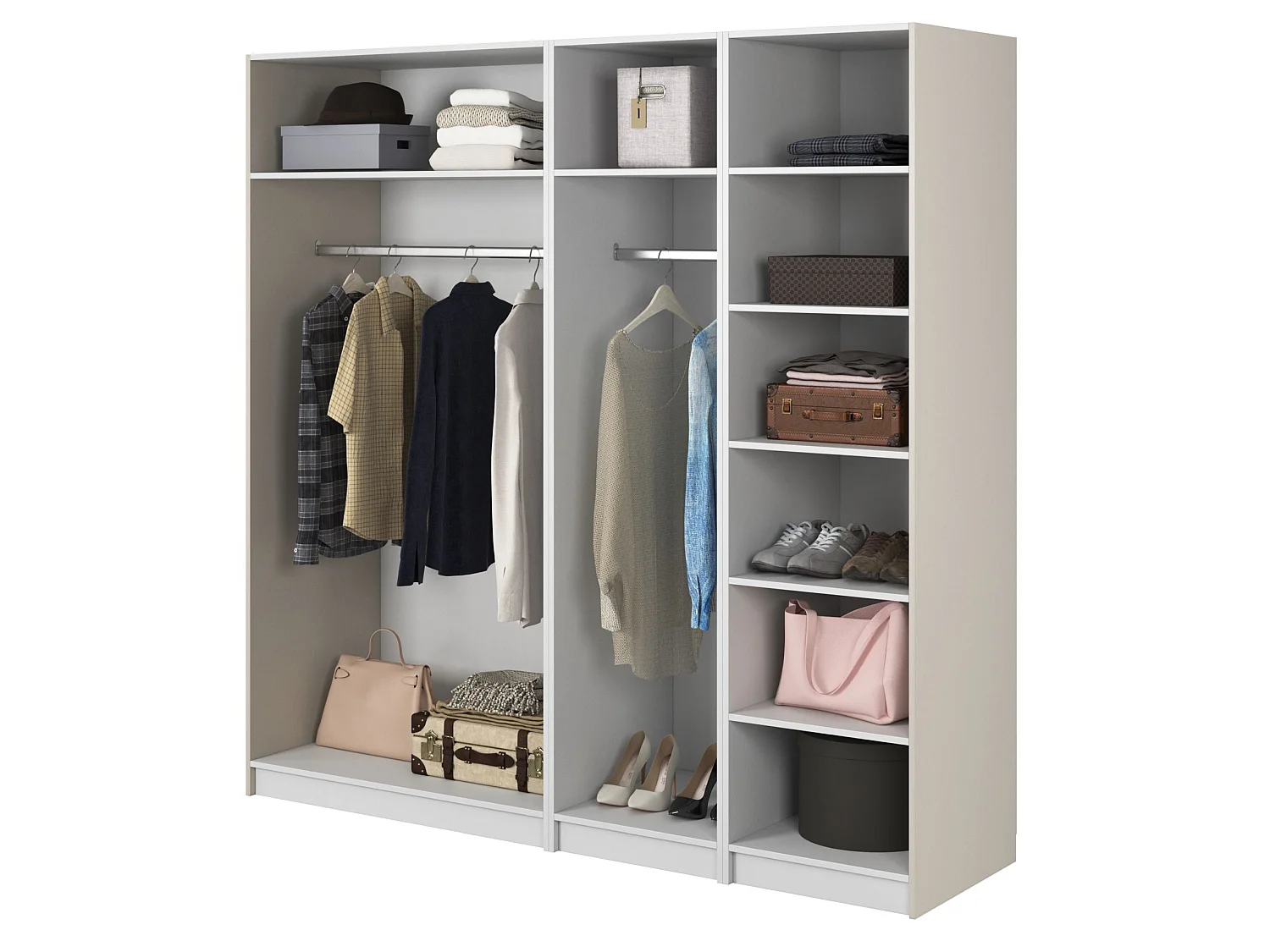 4-deurs kledingkast met 2 roedes en planken - 200 cm - greige - FRAME