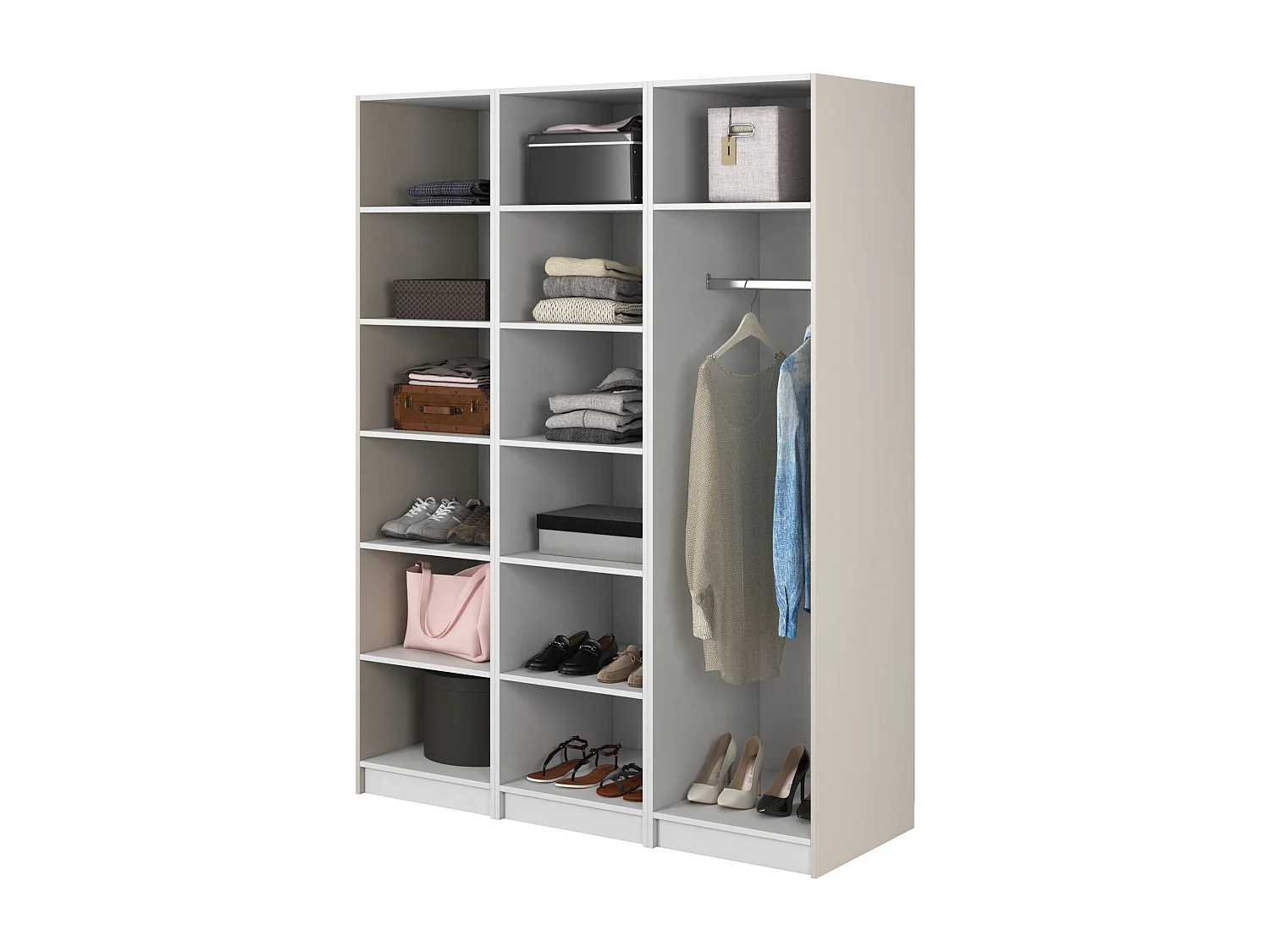 Kleiderschrank 3T mit Stange & Regalen - 150 cm - greige - MOONIR