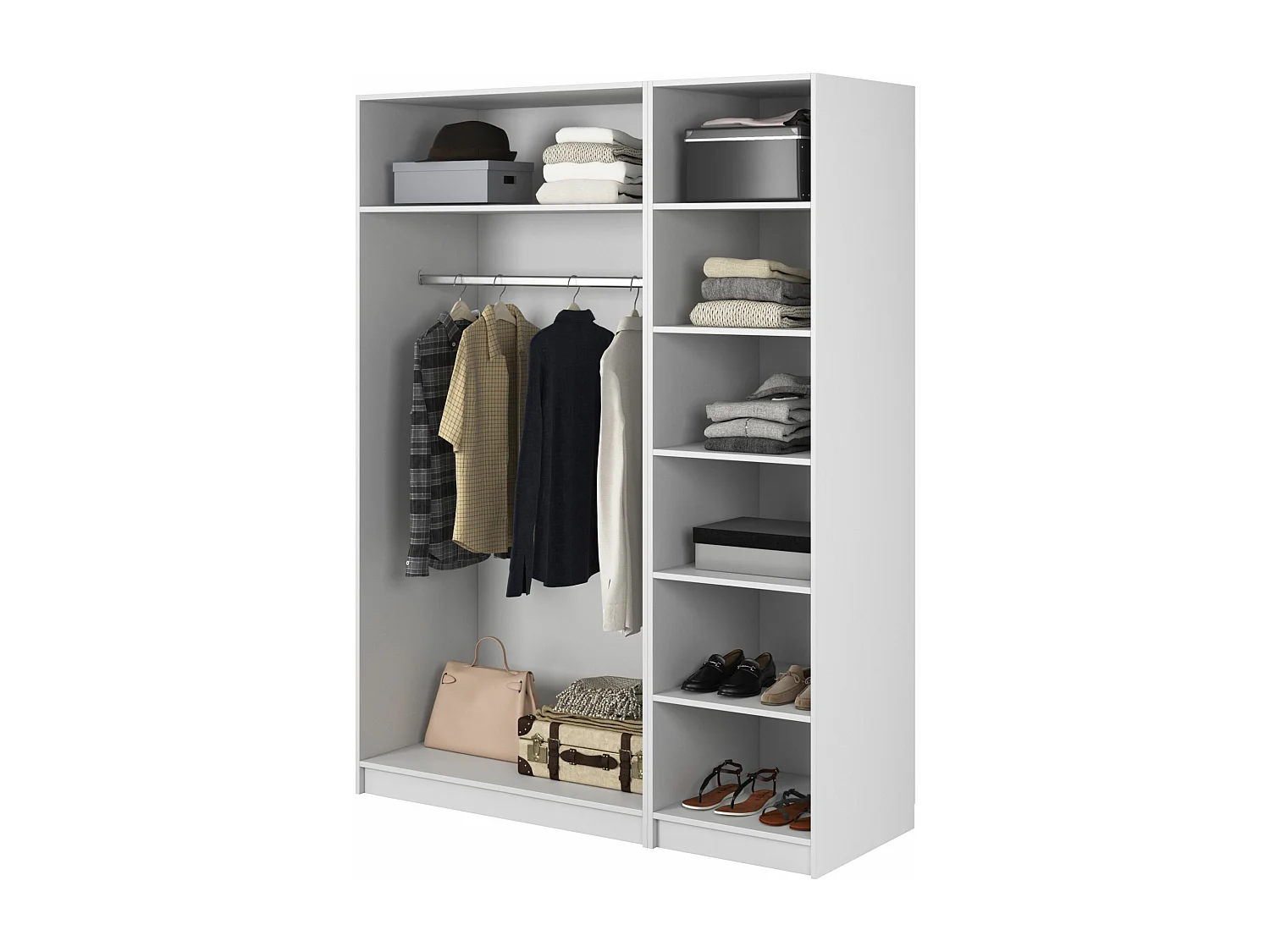 Armoire 3 portes avec longue tringle et 7 étagères - 150 cm - blanc - FRAME