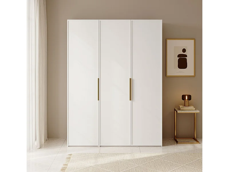 Kleiderschrank 3T mit langer Stange & Regalen - 150 cm - weiß - FRAME
