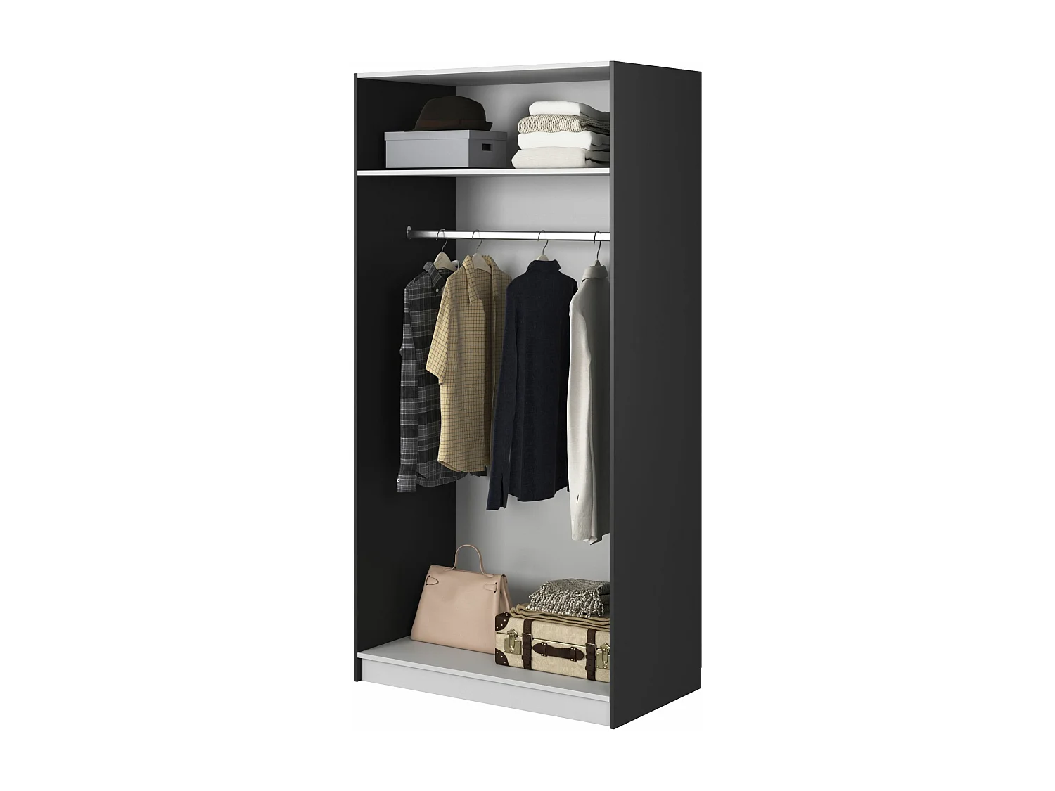 Armoire 2 portes avec tringle - 100 cm - noir - MOONIR