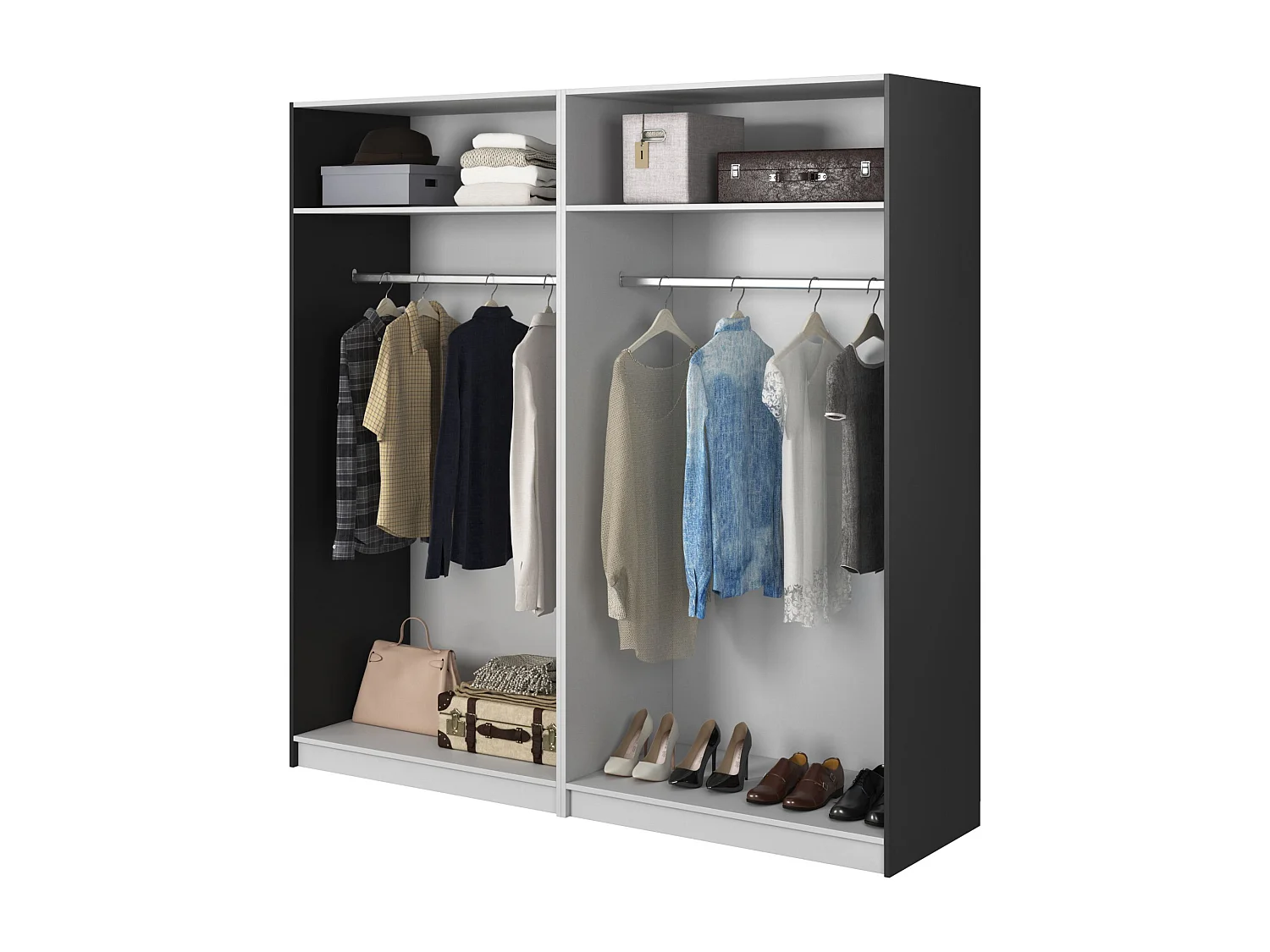 Kleiderschrank 4T mit 2 Stangen - 200 cm - schwarz - FRAME