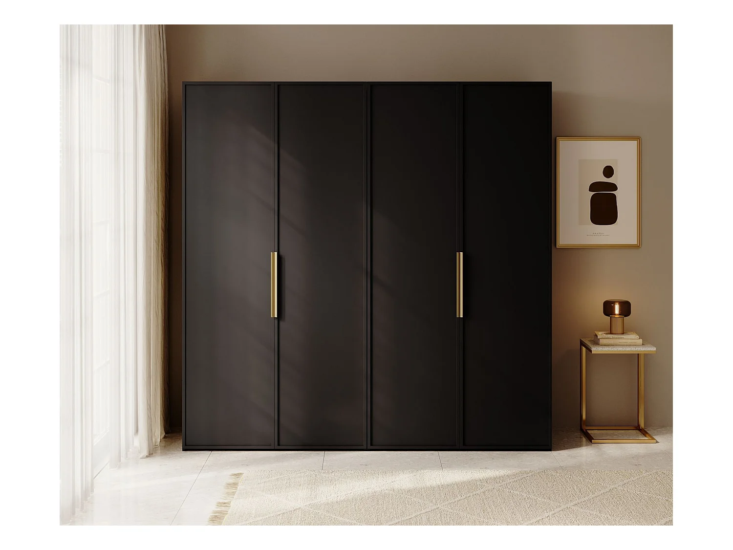 Armoire 4 portes avec deux tringles - 200 cm - noir - FRAME