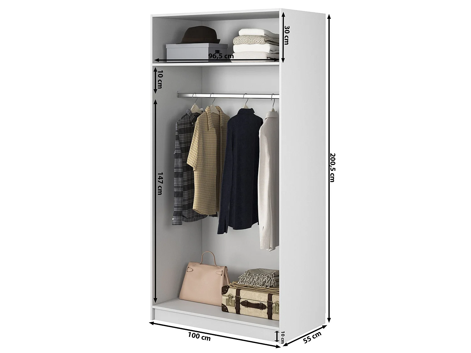 2-deurs kledingkast met roede - 100 cm - zwart - FRAME