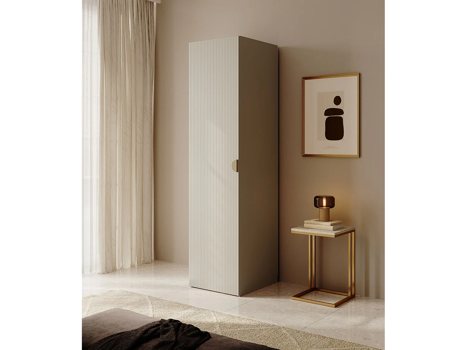 Armoire une porte avec étagères - 50 cm - grège - MOONIR