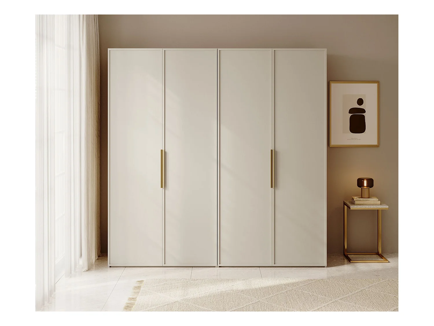 Armoire 4 portes avec deux tringles - 200 cm - grège - FRAME