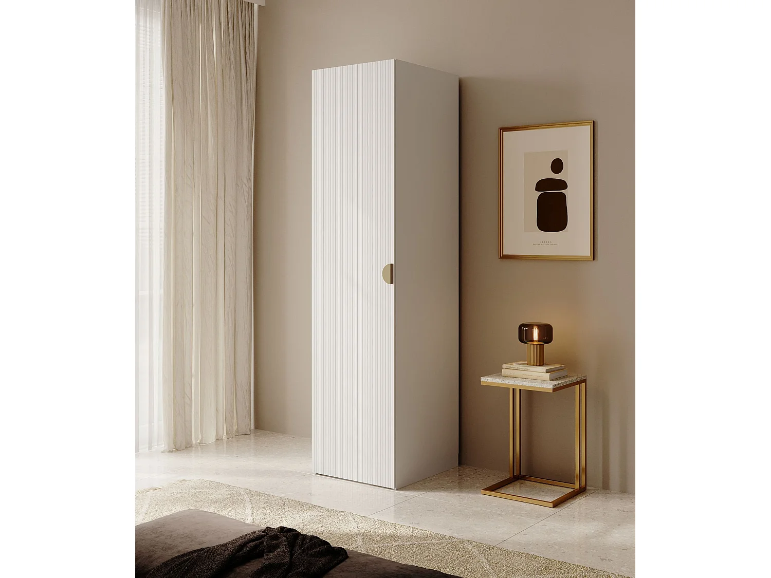 Kleiderschrank 1T mit Regalen - 50 cm - weiß - MOONIR