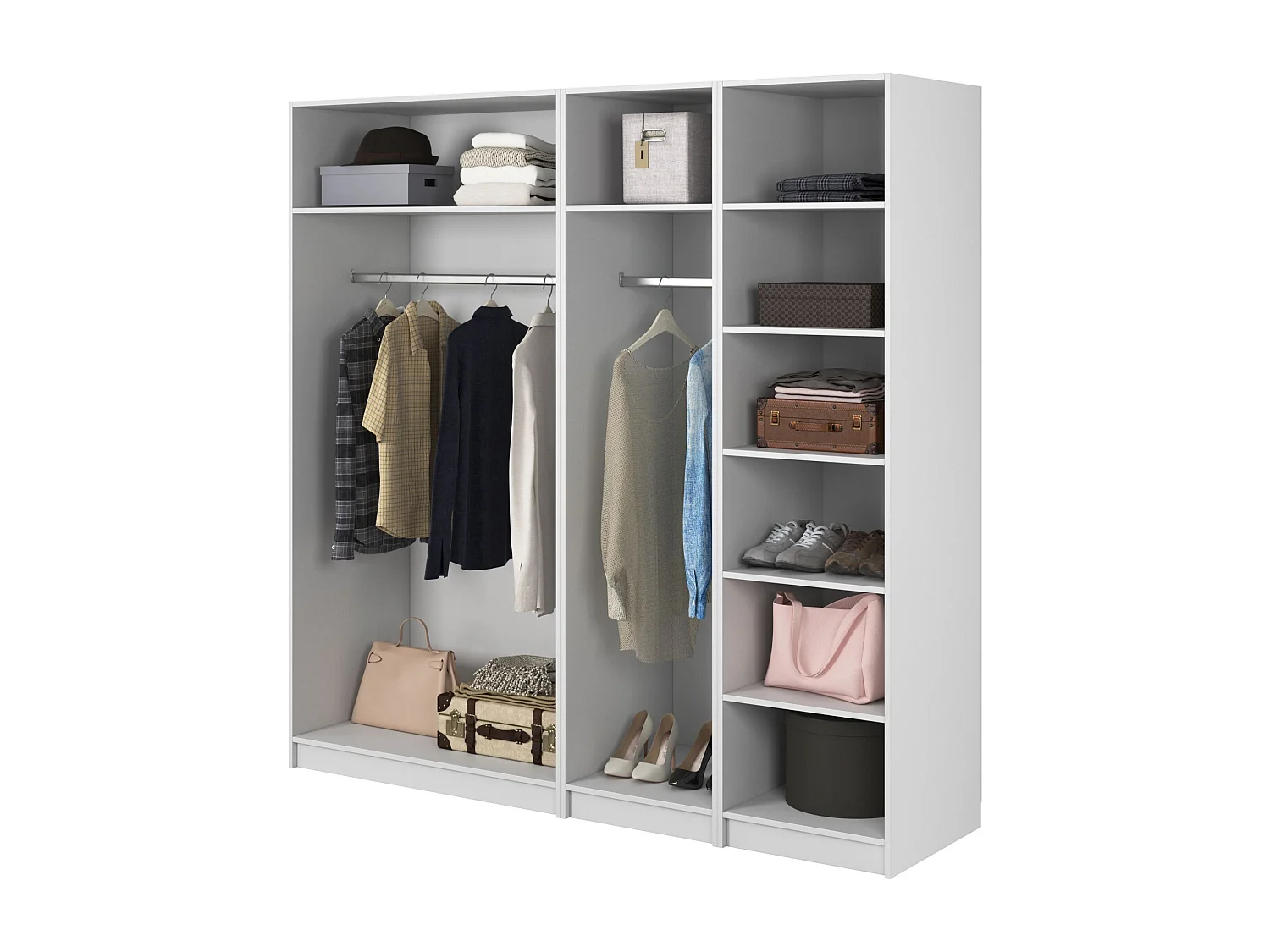 Kleiderschrank 4T mit 2 Stangen & Regalen - 200 cm - weiß - FRAME