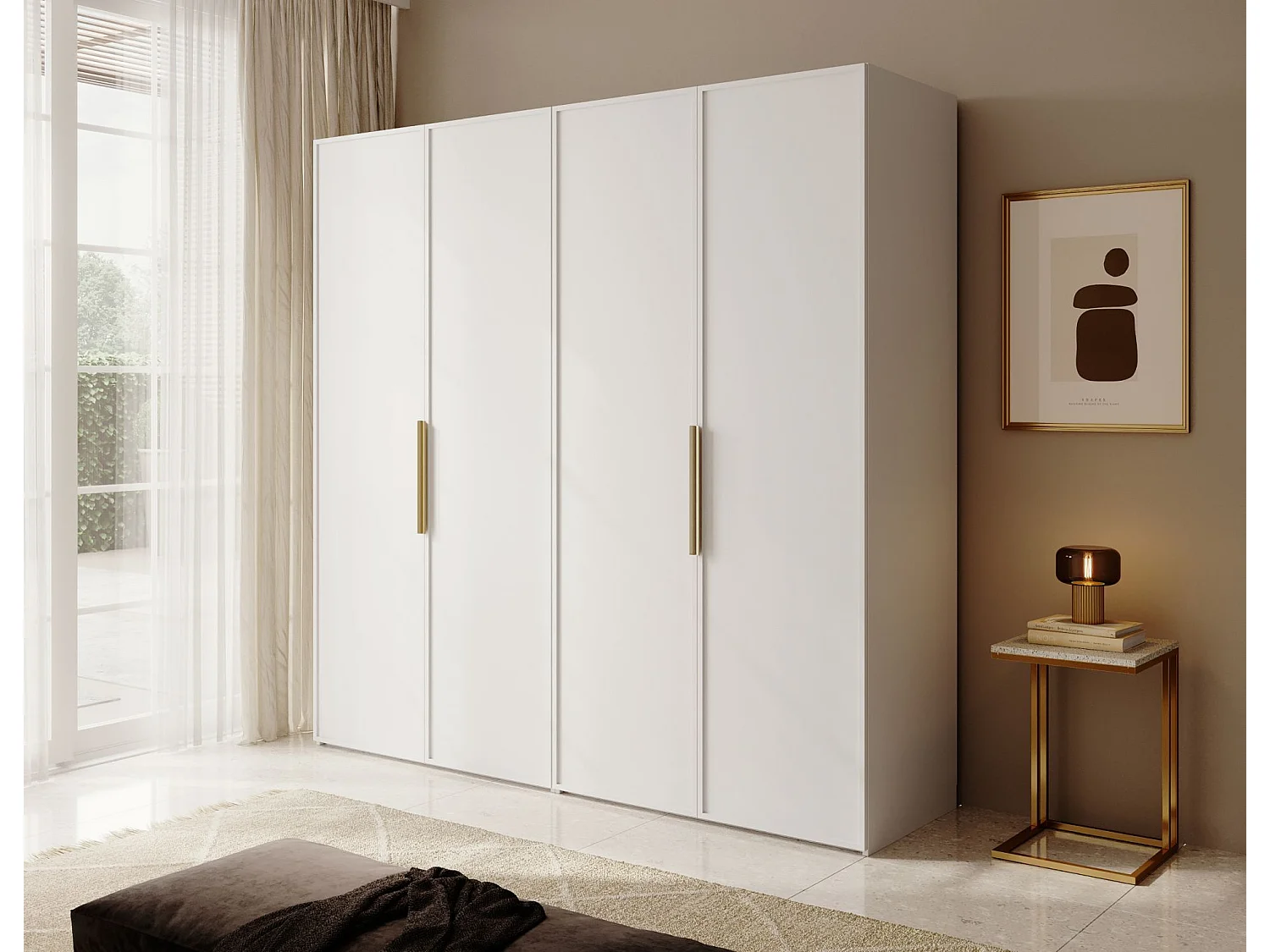 4-deurs kledingkast met 2 roedes en planken - 200 cm - wit - FRAME