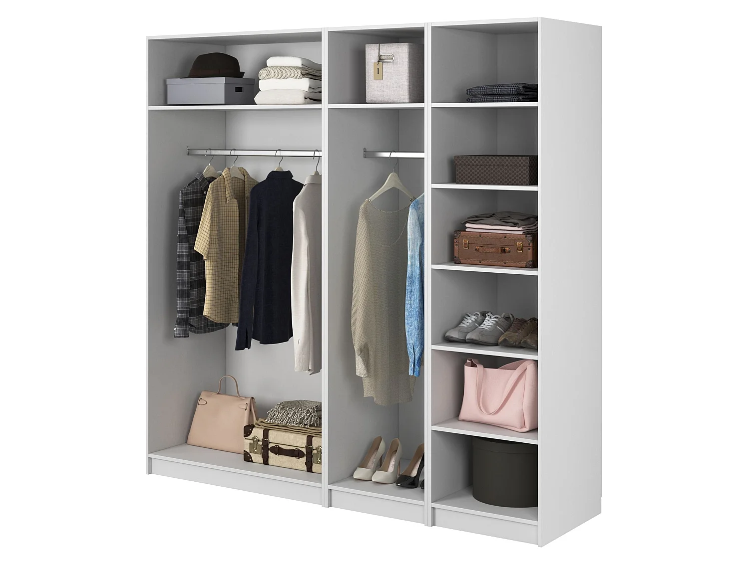 4-deurs kledingkast met 2 roedes en planken - 200 cm - wit - FRAME