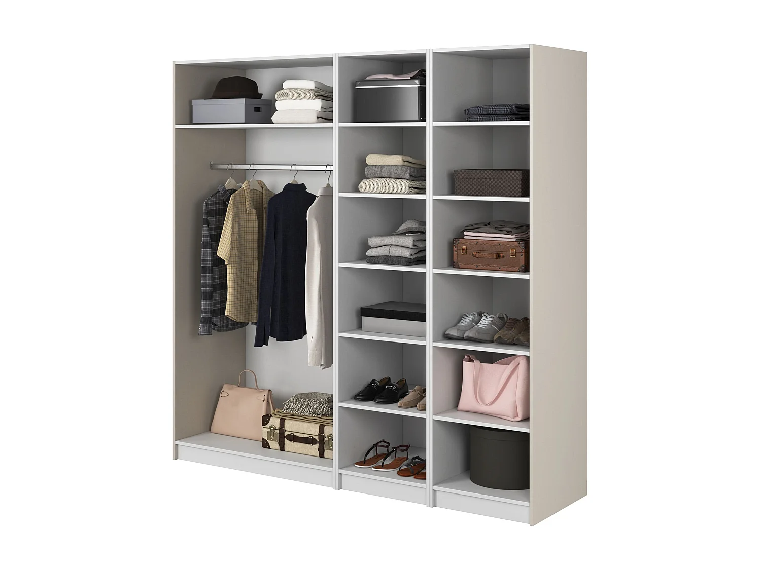 Armoire 4 portes avec tringle et étagères - 200 cm - grège - MOONIR