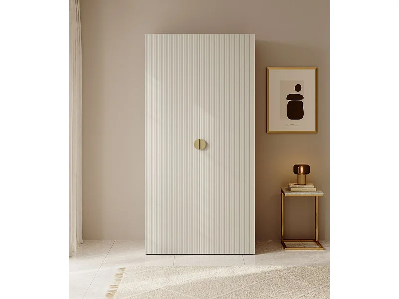 Armoire 2 portes avec tringle et étagères - 100 cm - grège - MOONIR