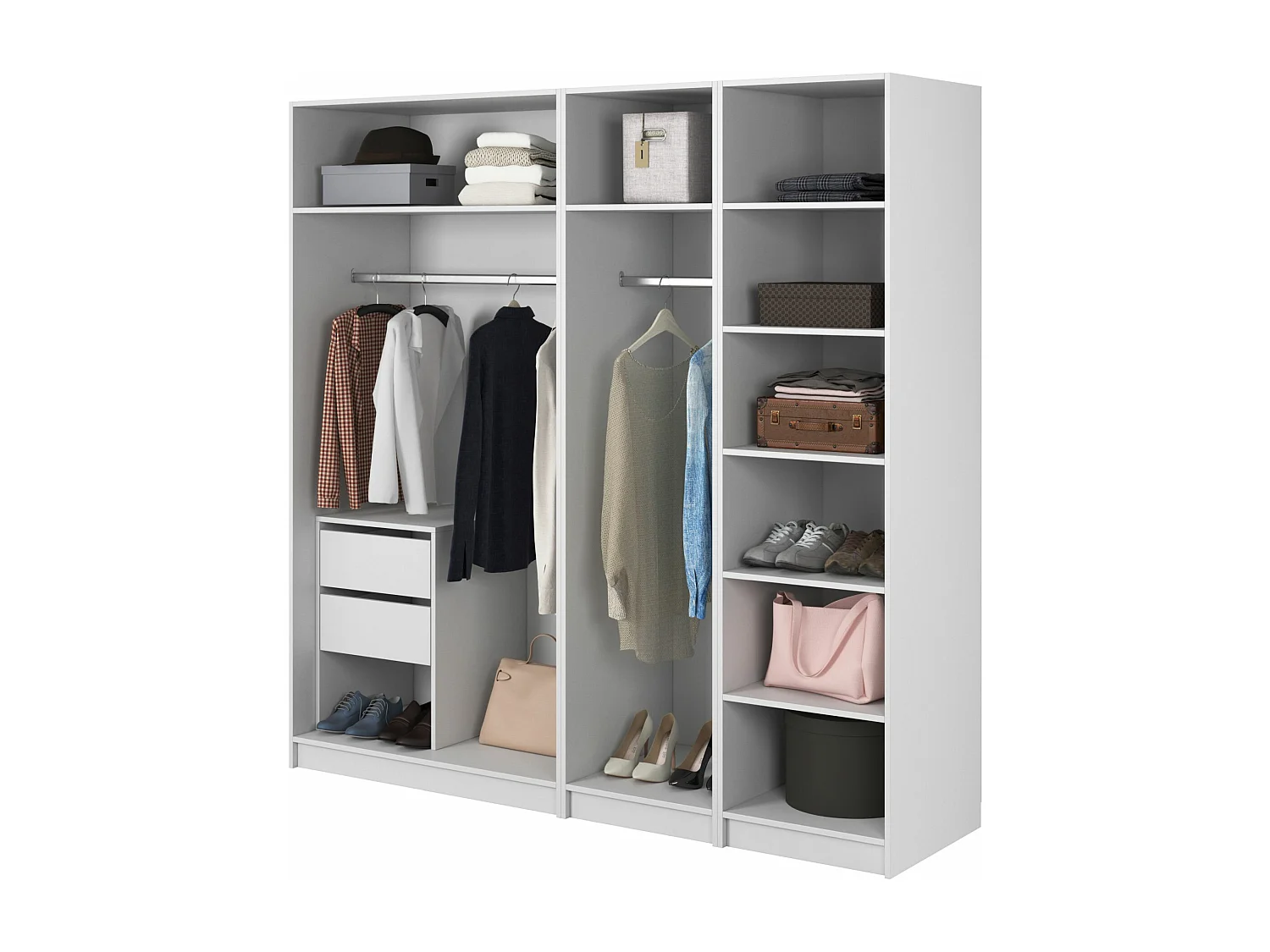Kleiderschrank 4T mit 2 Stangen & Schubladen - 200 cm - weiß - FRAME
