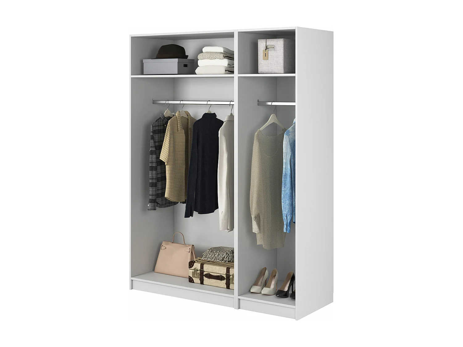 Armoire 3 portes avec deux tringles - 150 cm - blanc - FRAME