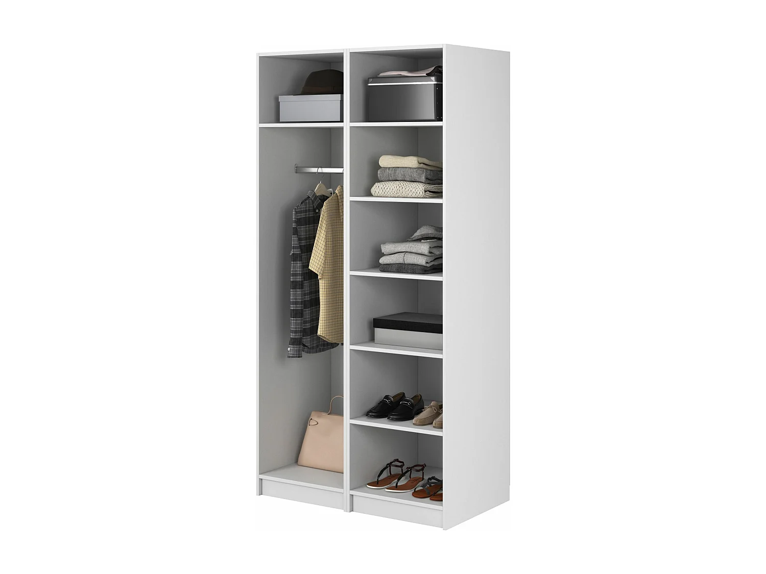 Armoire 2 portes avec tringle et étagères - 100 cm - blanc - MOONIR