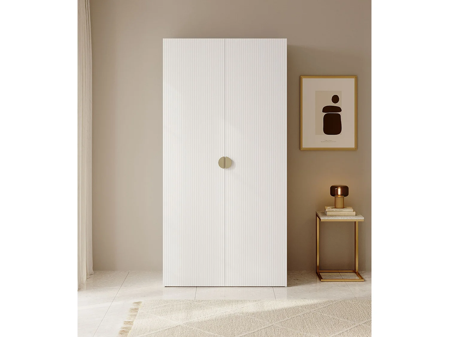 Armoire 2 portes avec tringle et étagères - 100 cm - blanc - MOONIR