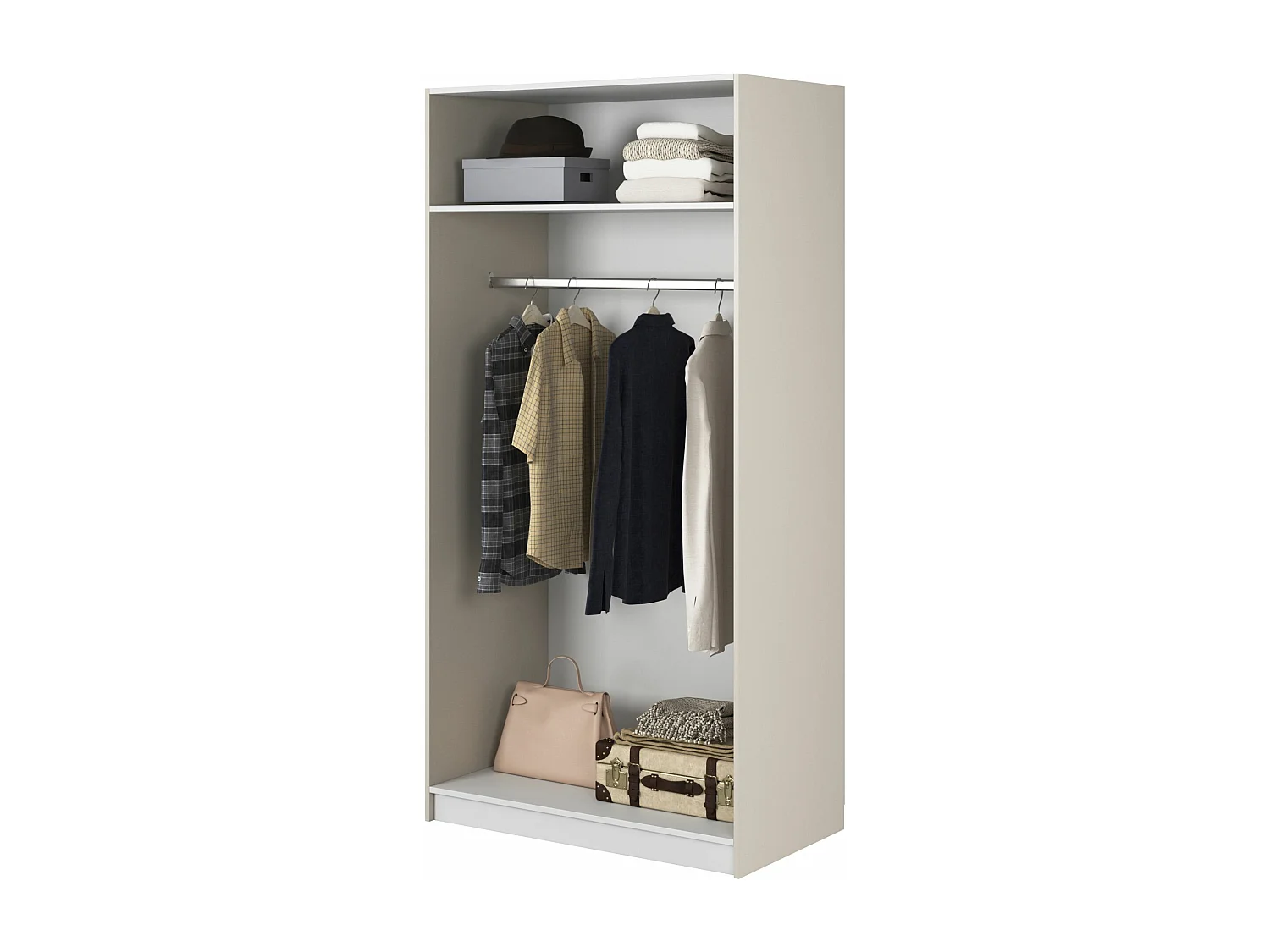 Kleiderschrank 2T mit Stange - 100 cm - greige - MOONIR