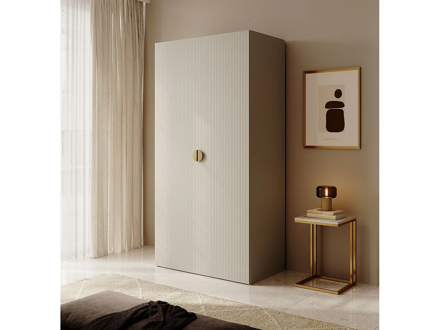 Armoire 2 portes avec tringle - 100 cm - grège - MOONIR