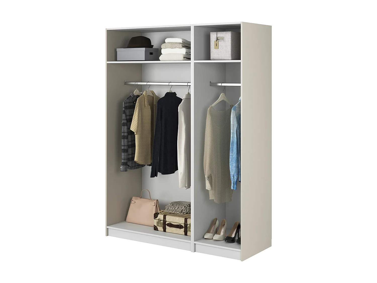 Kleiderschrank 3T mit 2 Stangen - 150 cm - greige - FRAME