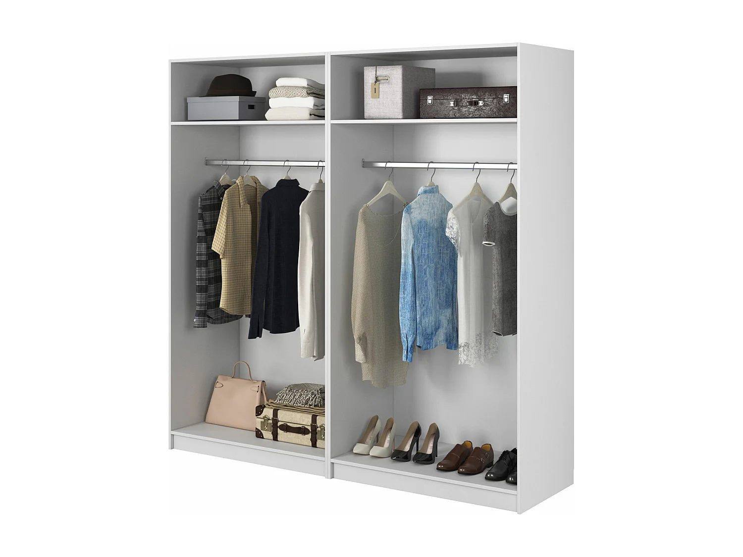 Kleiderschrank 4T mit 2 Stangen - 200 cm - weiß - FRAME
