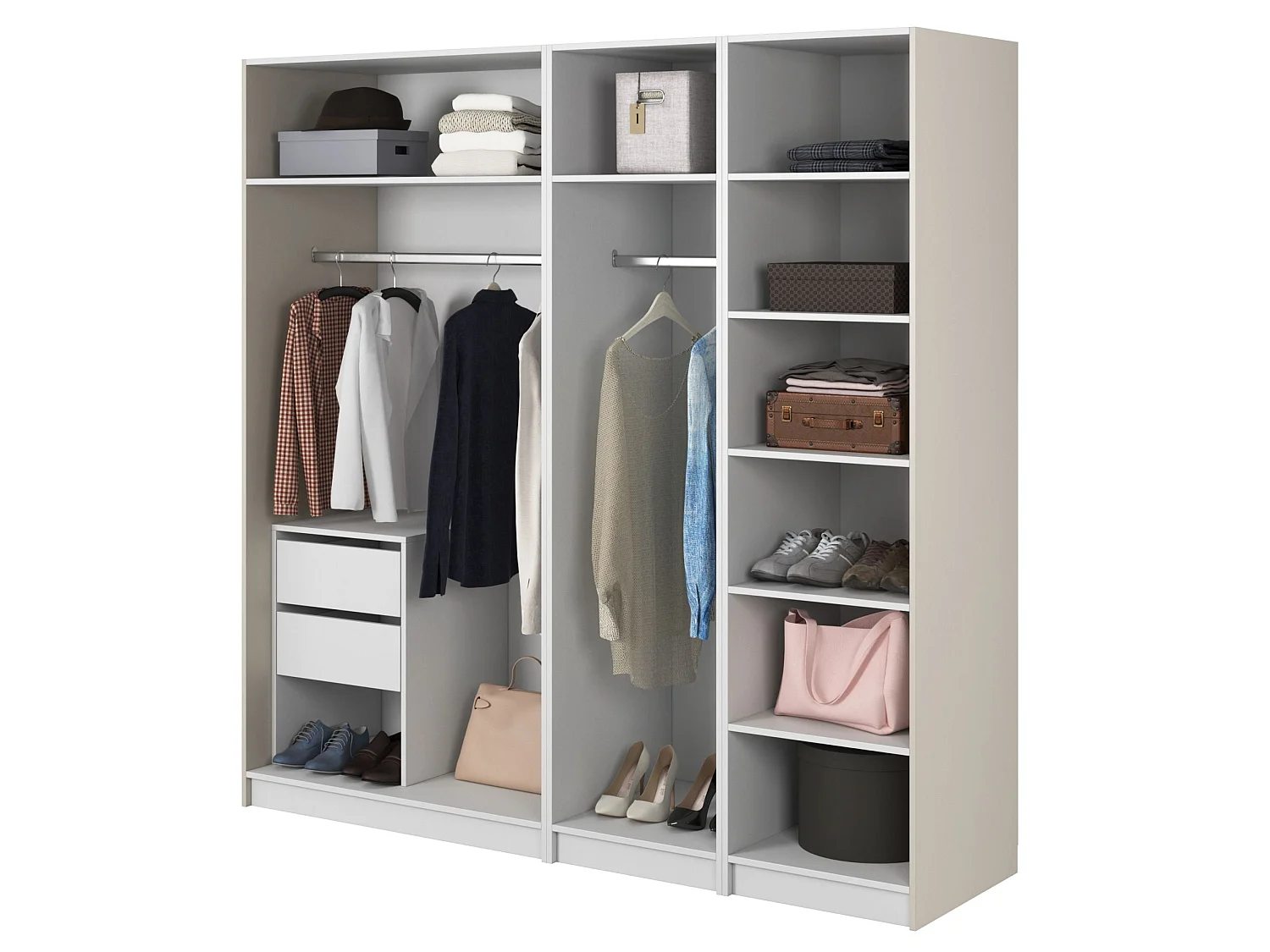 Armoire 4 portes avec 2 tringle et tiroirs - 200 cm - grège - FRAME