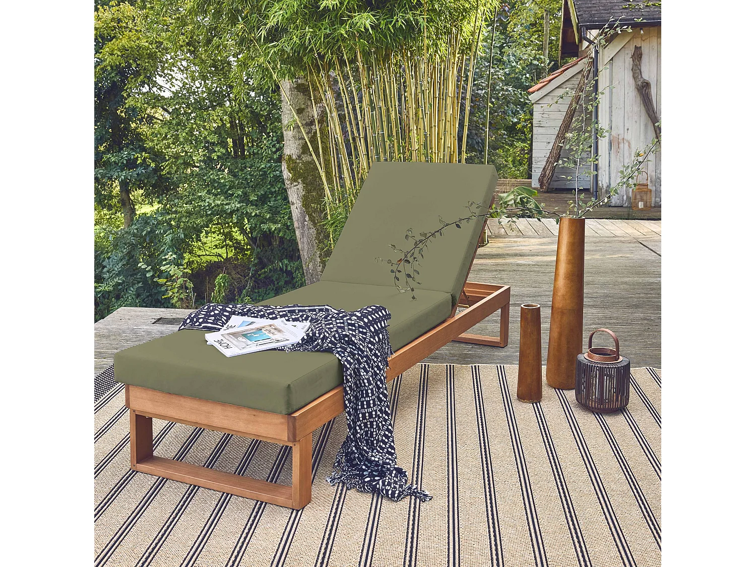 Lettino prendola in legno di eucalipto, multi posizione, verde kaki